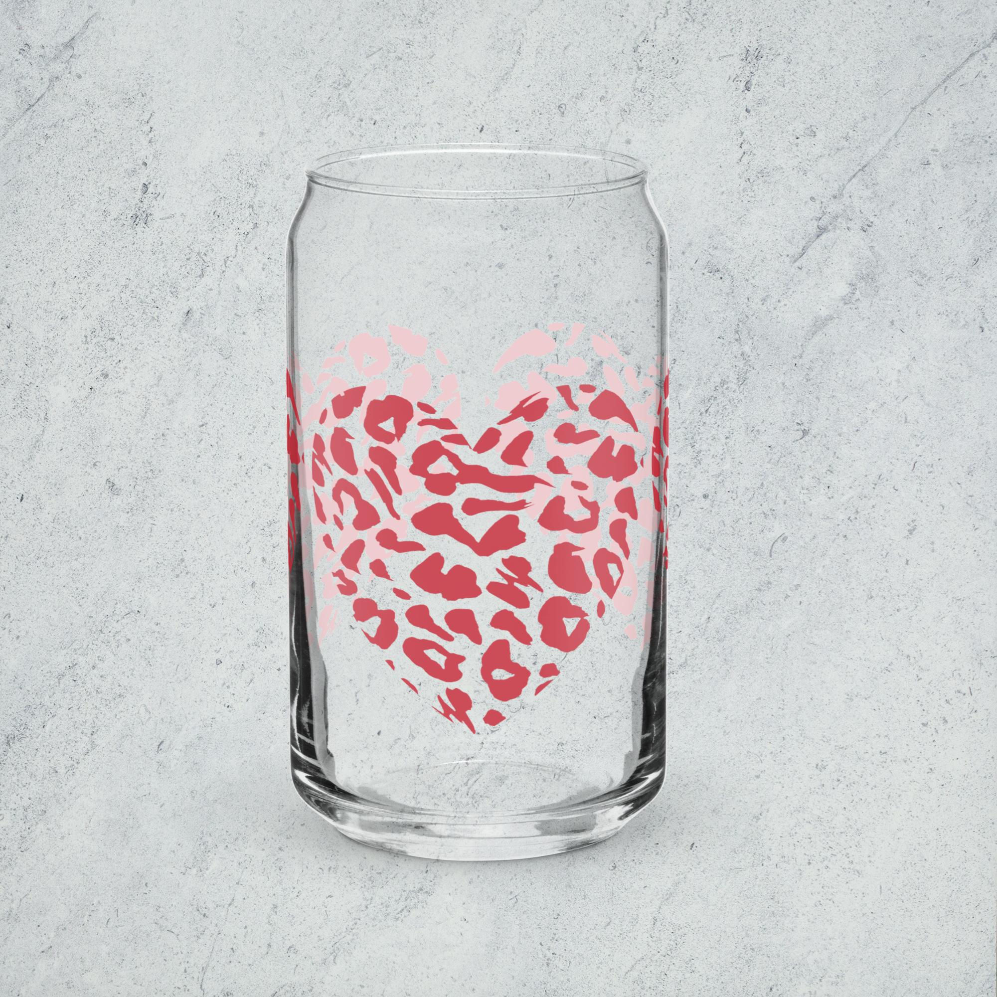Leopard heart red Can-shaped glass