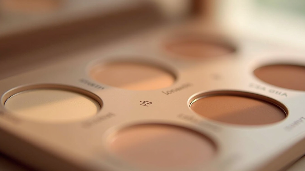 Eye-level view of a makeup palette with various BB cream shades