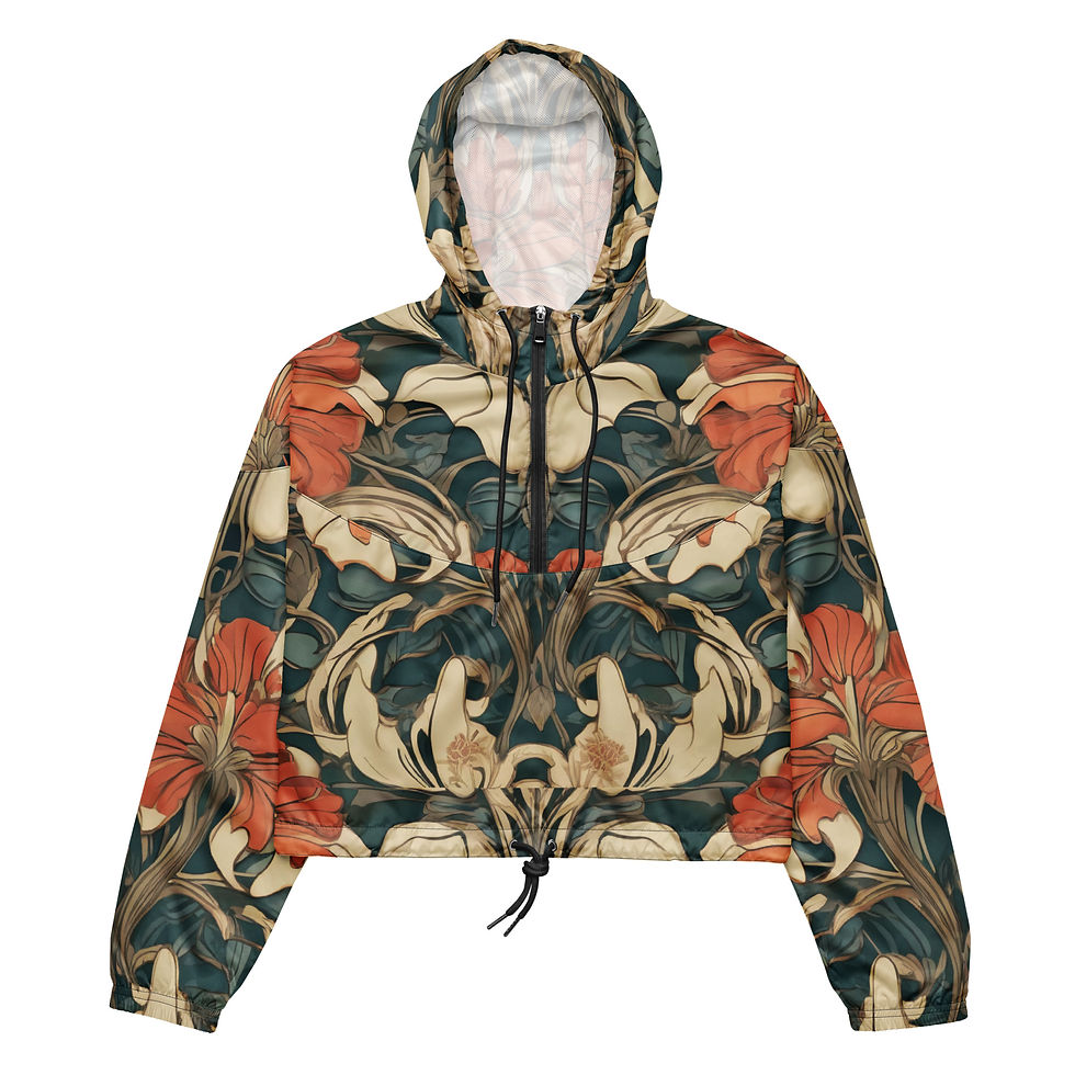 Thumbnail: Art nouveau orange flowers Women’s cropped windbreaker