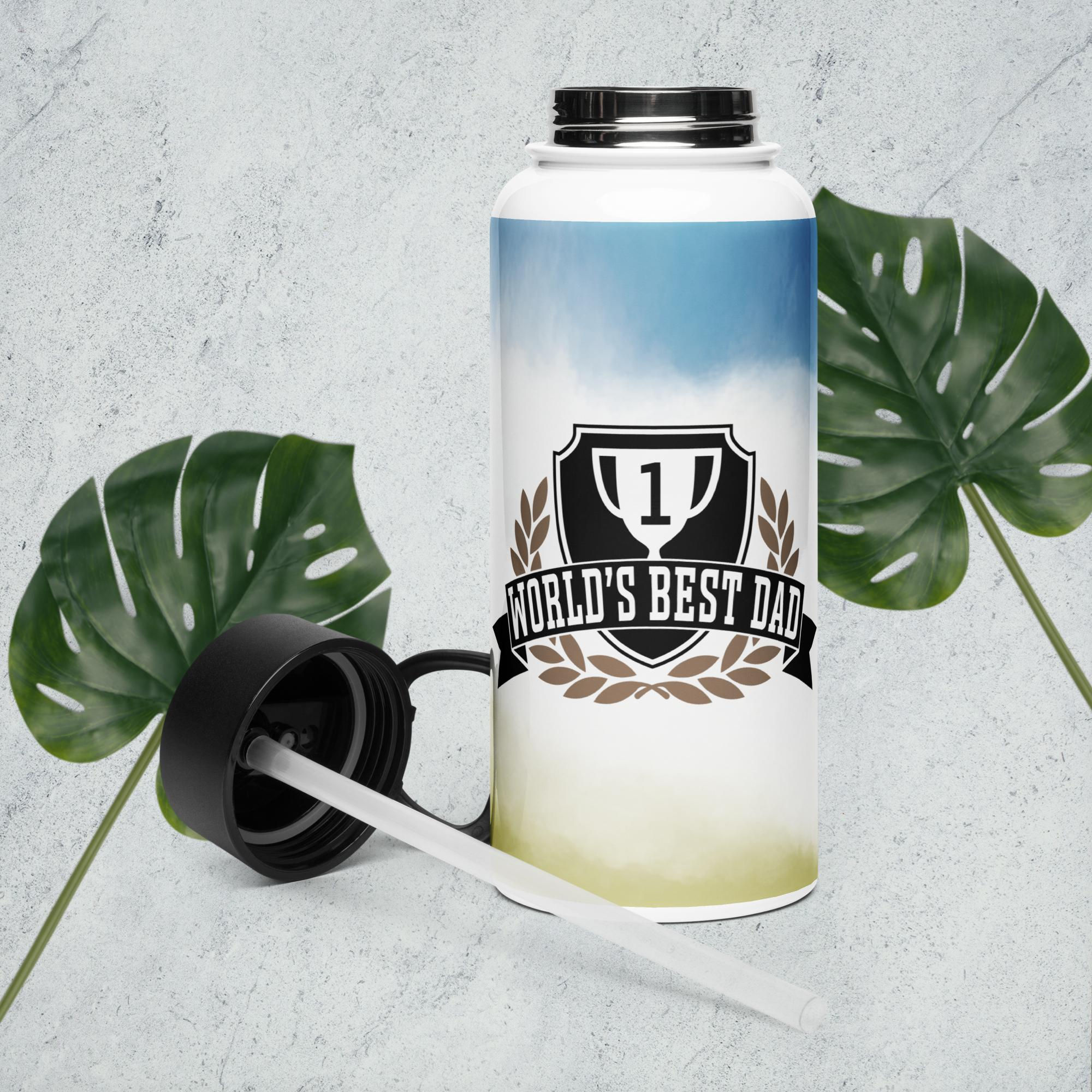 Worlds best dad Stainless steel water bottle with a straw lid