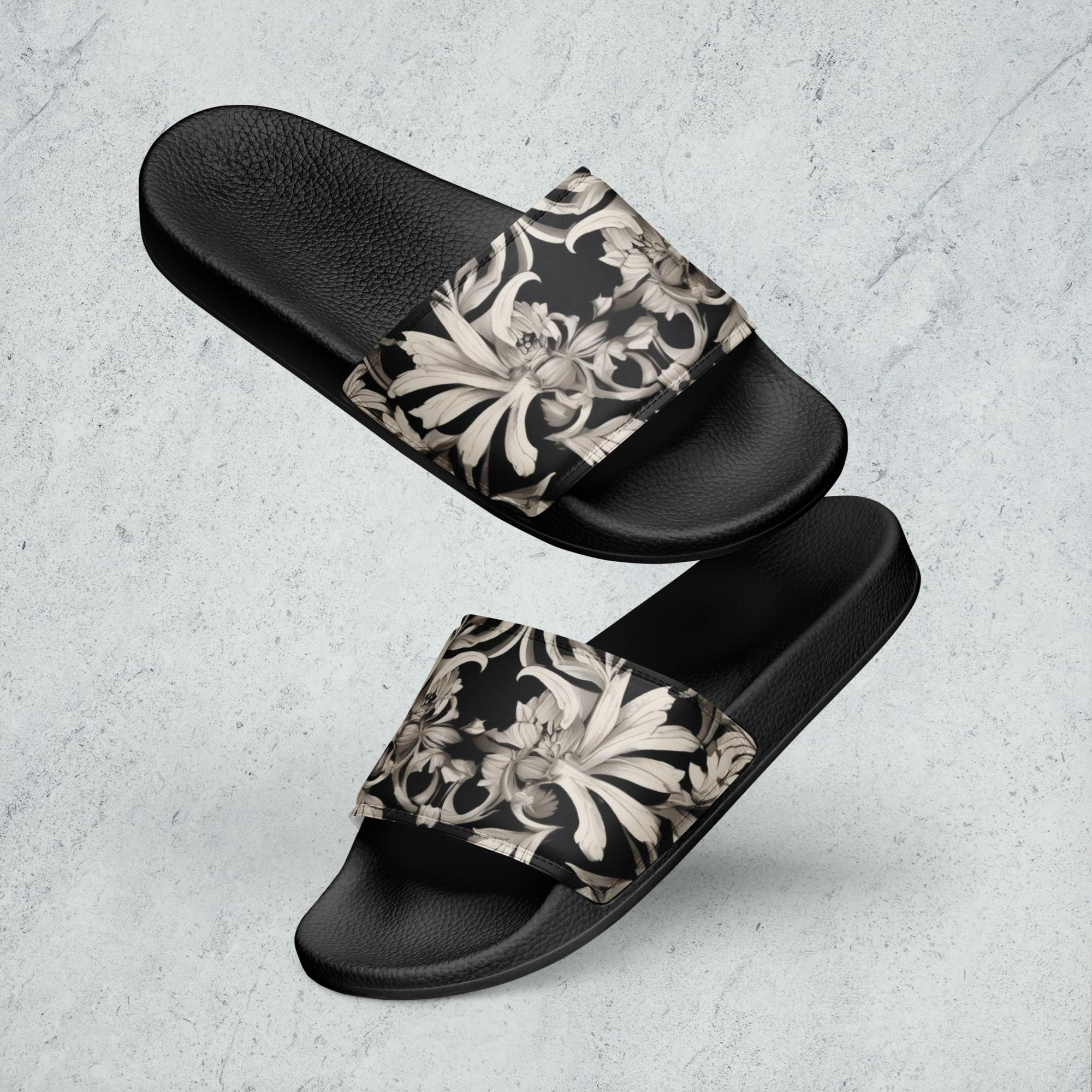 Black and White floral Women's slides