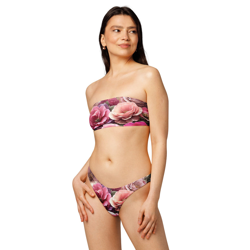 Thumbnail: Pink flowers Recycled bandeau bikini