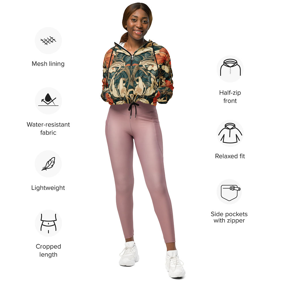 Thumbnail: Art nouveau orange flowers Women’s cropped windbreaker