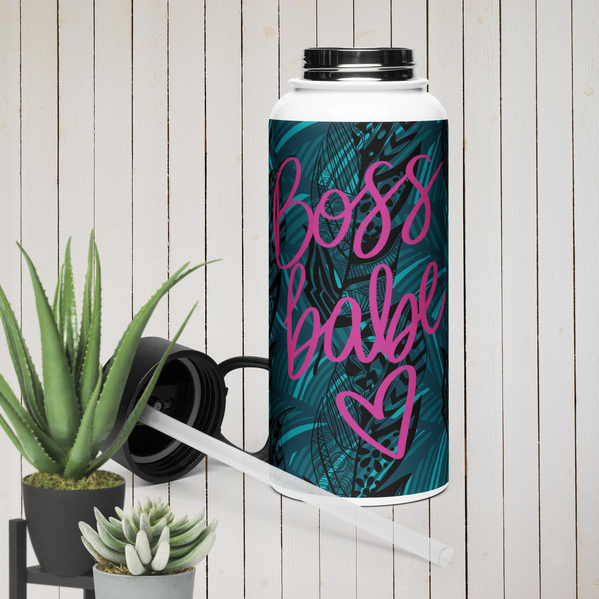 Boss babe Stainless steel water bottle with a straw lid