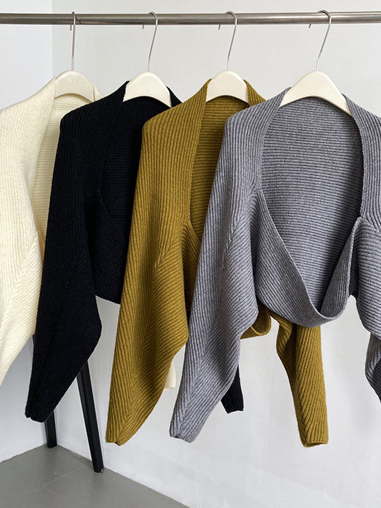 Thumbnail: Touka Knitted Shrug Scarf - Black