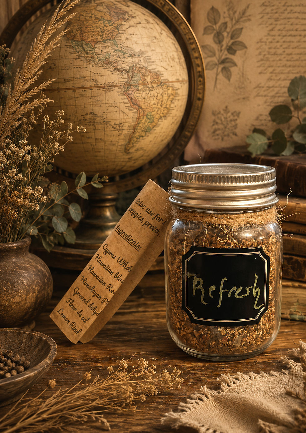 Global Finishing Salt with Pink salt, Hawaiian Red Alaea & Black Lava salt, Cyprus White salt, Sea salt, Fleur de Sel,