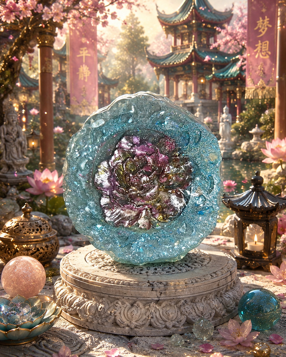 Mandala Rose Artisan Soap: Hand painted in sky blue, pink, and gold