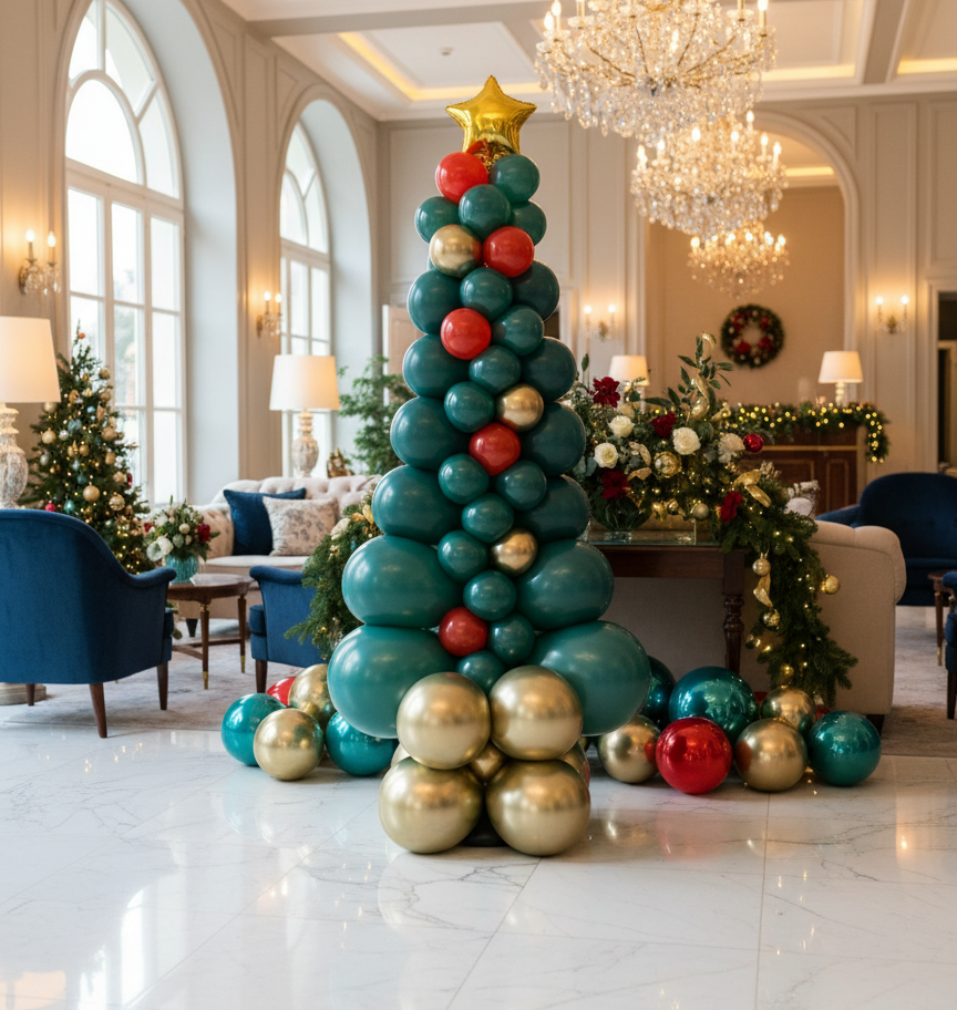 Kerstboom smal ballonnen kerstdecoratie feestelijk