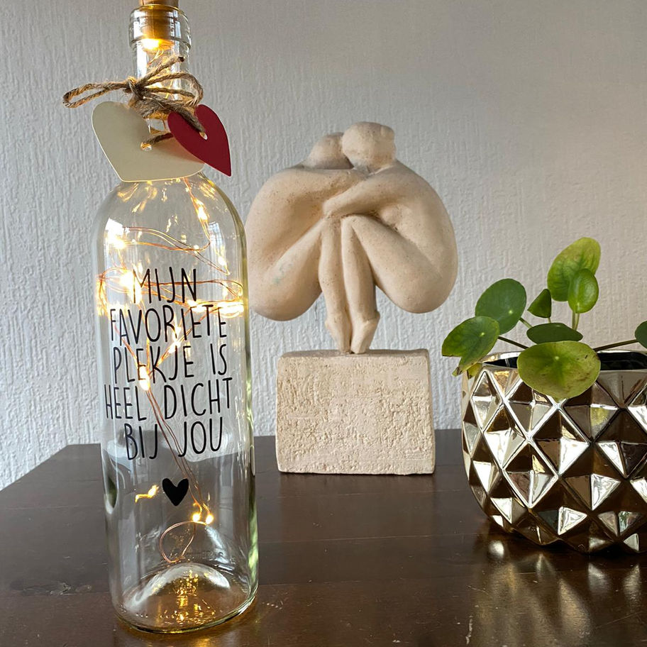 Lichtfles 700ml met tekst Mijn Favoriete plekje is heel kort bij jou