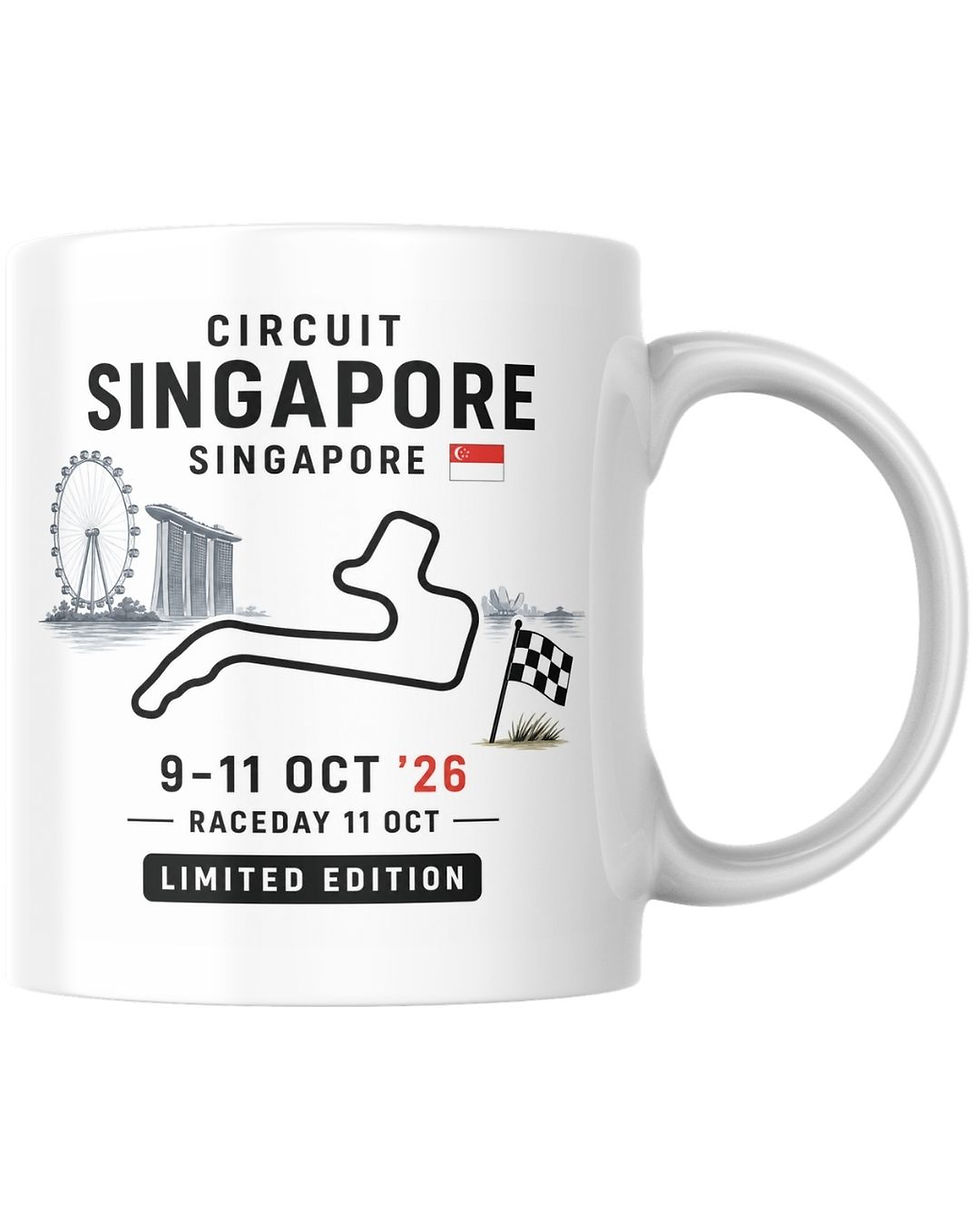 Keramische F1 circuit Singapore mok 2026 met circuitontwerp en racedata Grand Prix