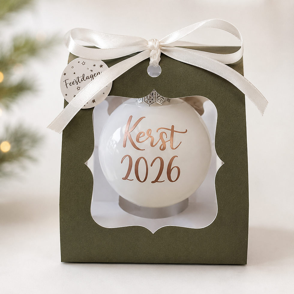 Kerstbal Kerst 2026 van glas in hangdoosje