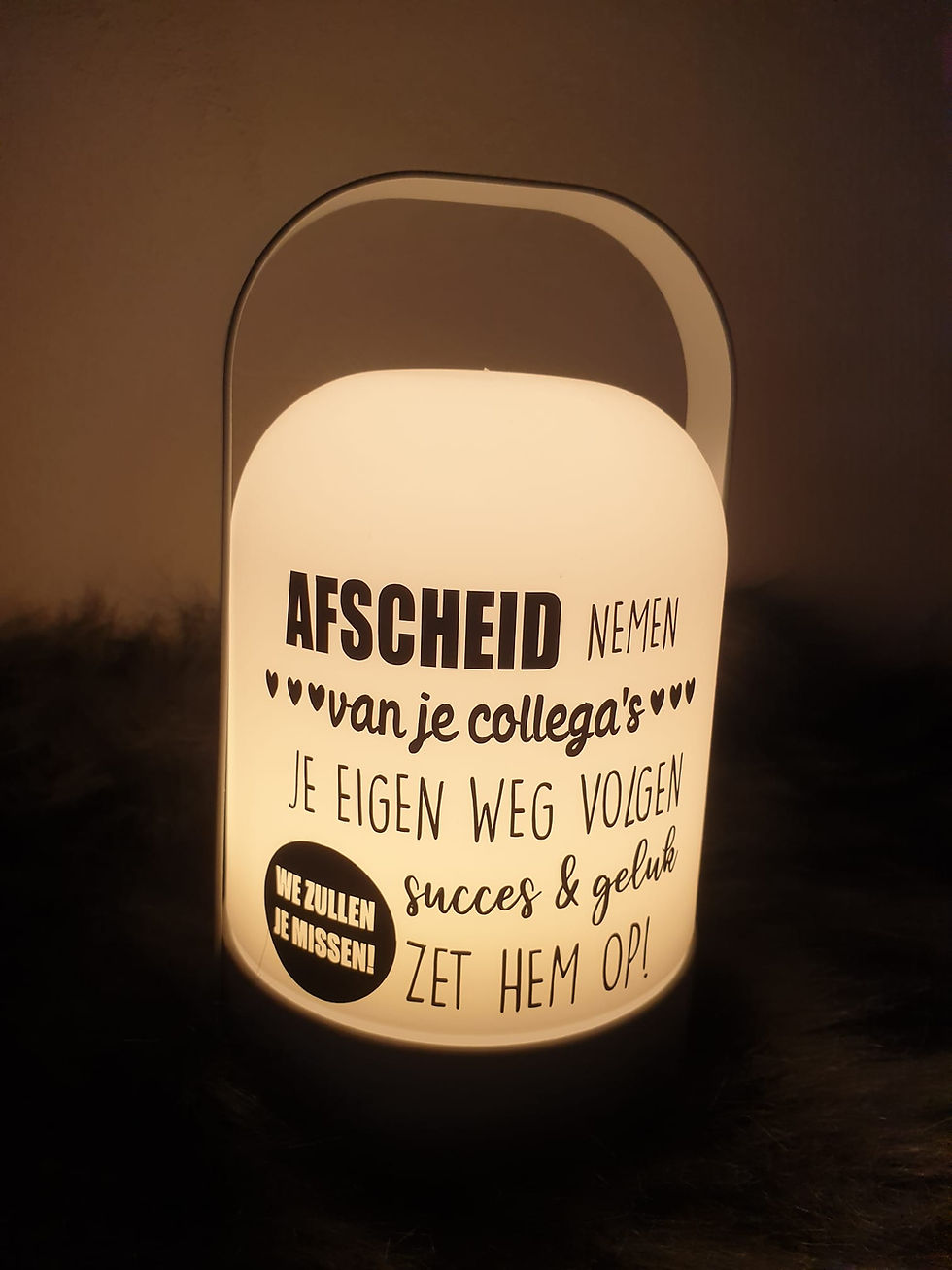 Gepersonaliseerd LED lampje afscheid collega cadeau 20cm warm wit boodschap