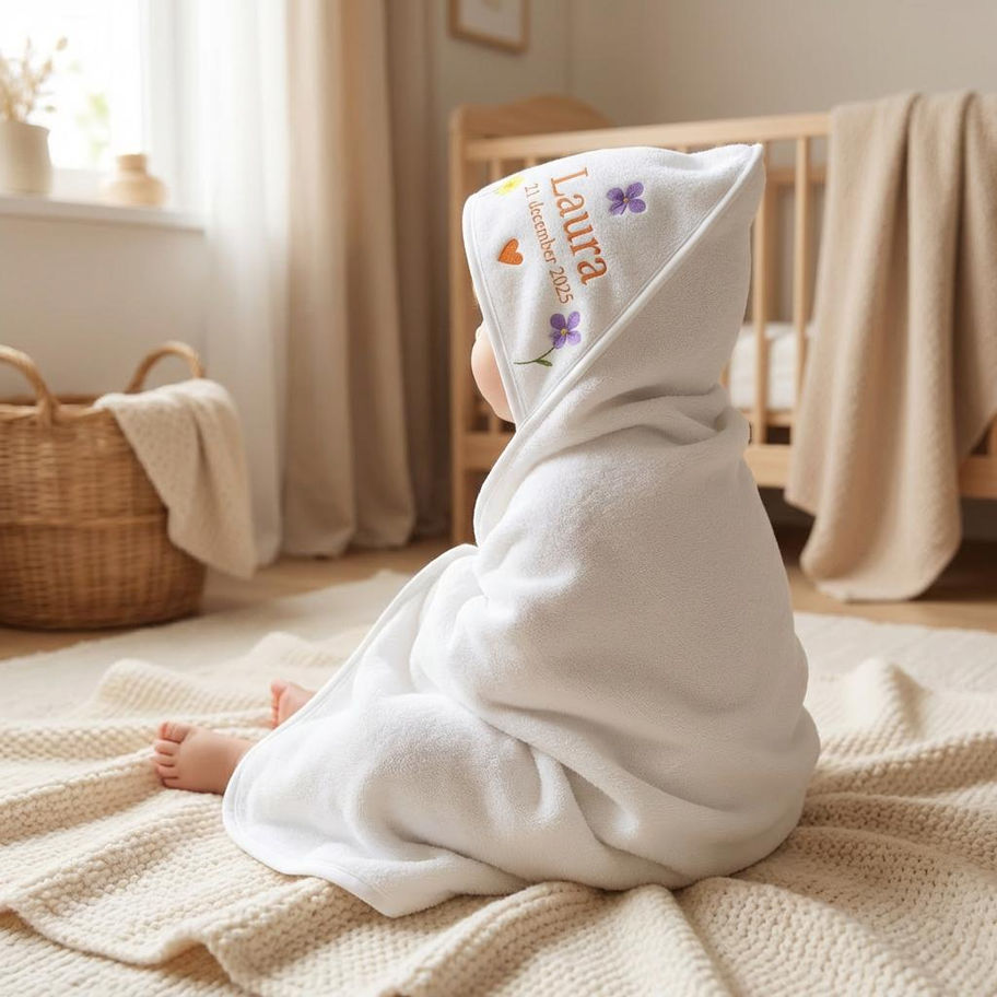 Gepersonaliseerde baby badcape 80x80 cm met naam