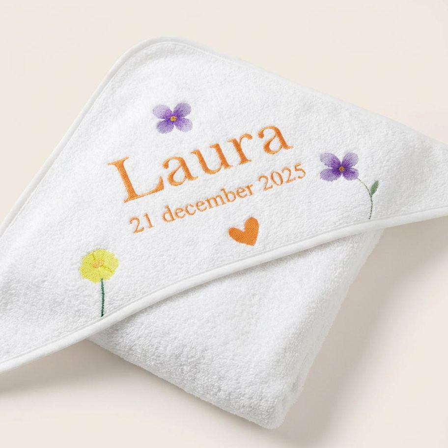 Gepersonaliseerde baby badcape 80x80 cm met naam