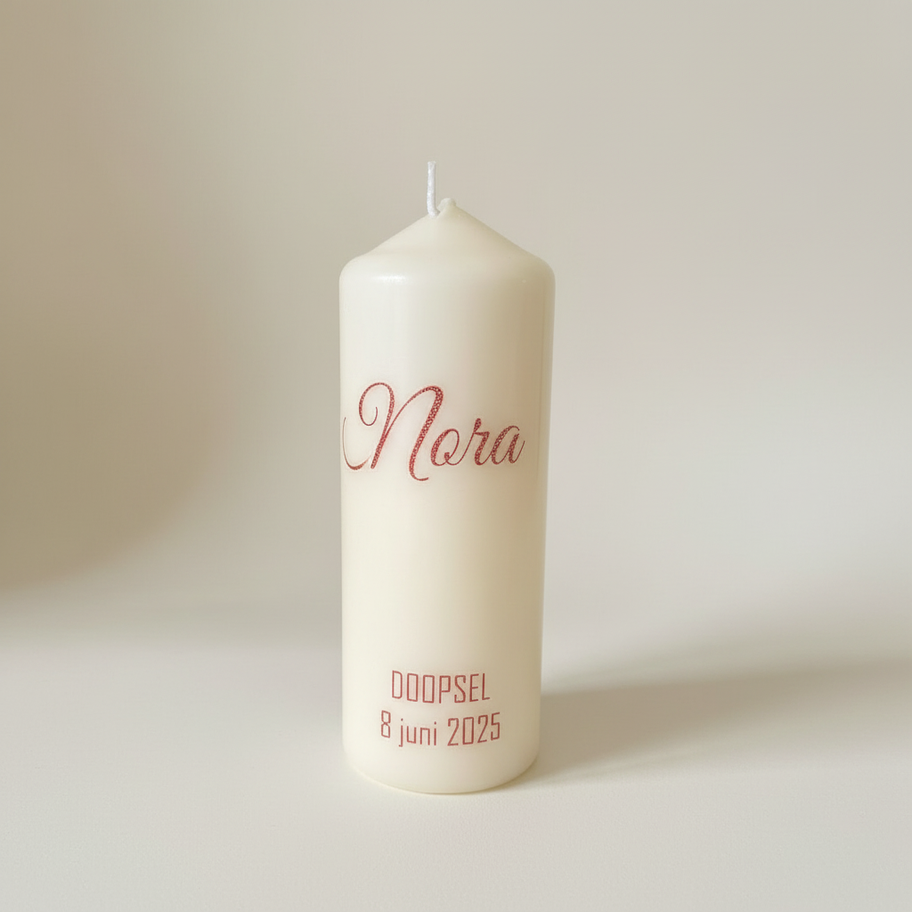 Gepersonaliseerde doopkaars Bolsius creme 20 cm hoog