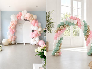 Klassieke en organische ballonnenboog naast elkaar – Hip met Pit Creaties Bocholt Limburg"
