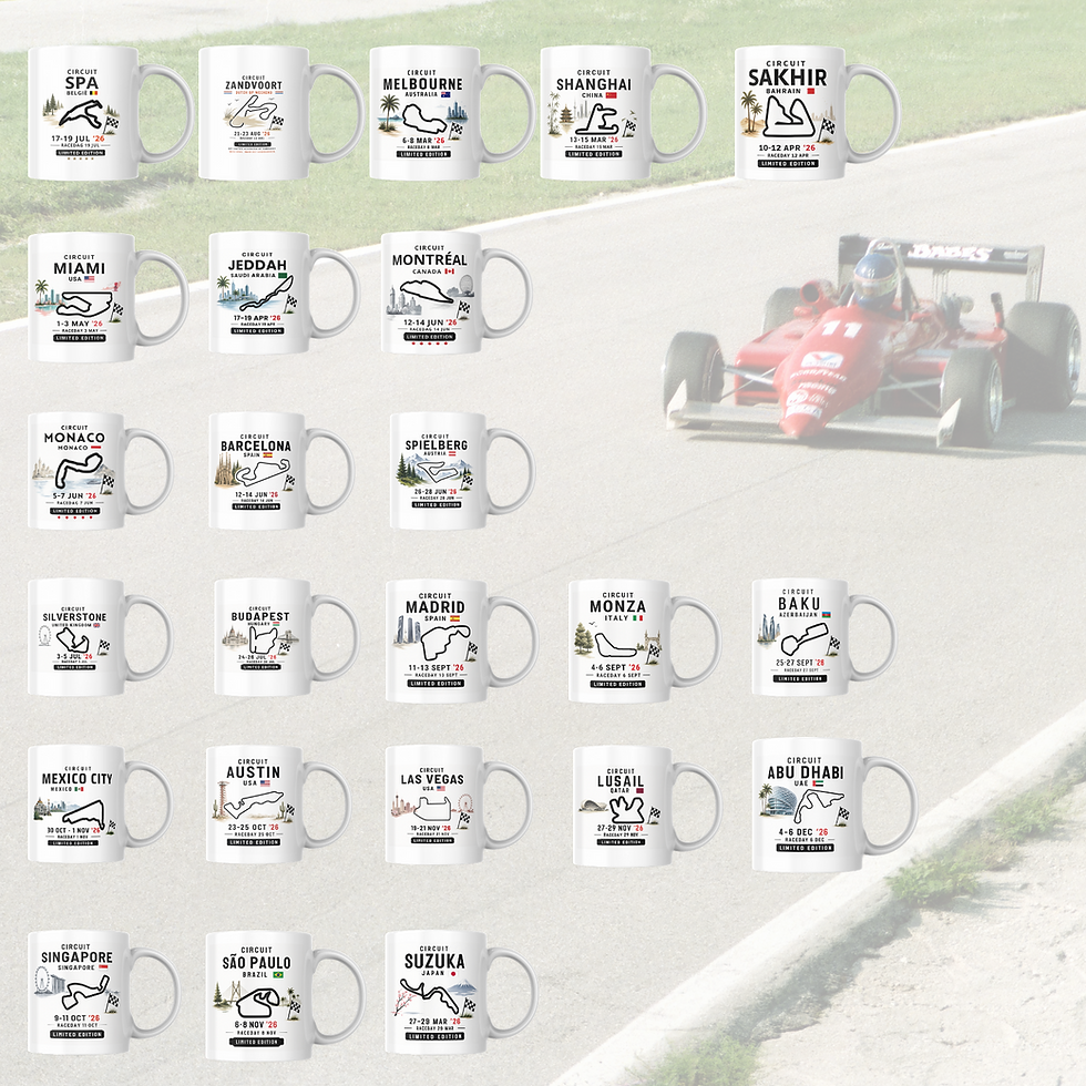  circuit-mokken collectie 2026 als cadeau voor F1-fan op een houten tafel