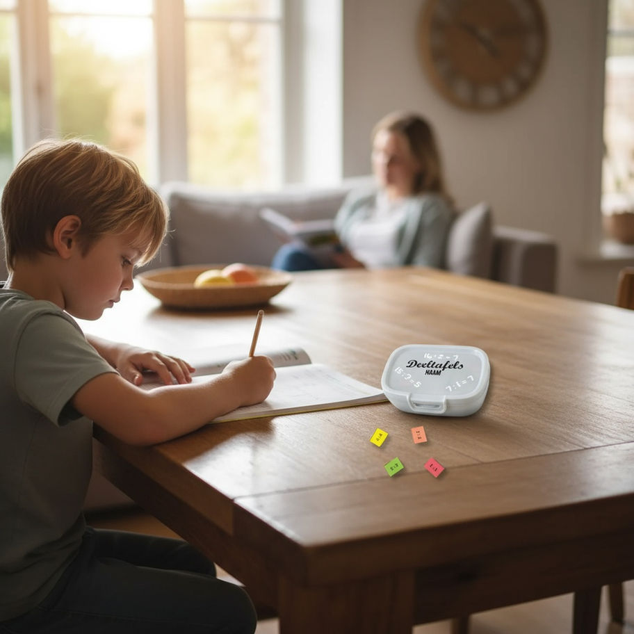 "Kind oefent met gepersonaliseerde leerkaartjes-doosje naam