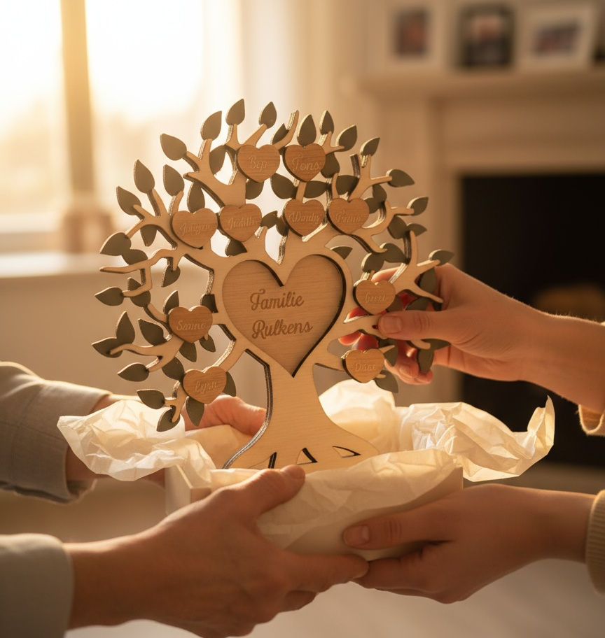 Houten familie stamboom cadeau emotioneel persoonlijk blijvende herinnering