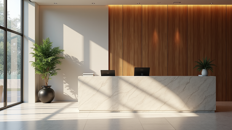 High angle view of a well-maintained reception area in a corporate office