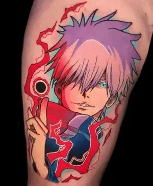 Fully color saturated anime tattoo done by Shelby Lynne