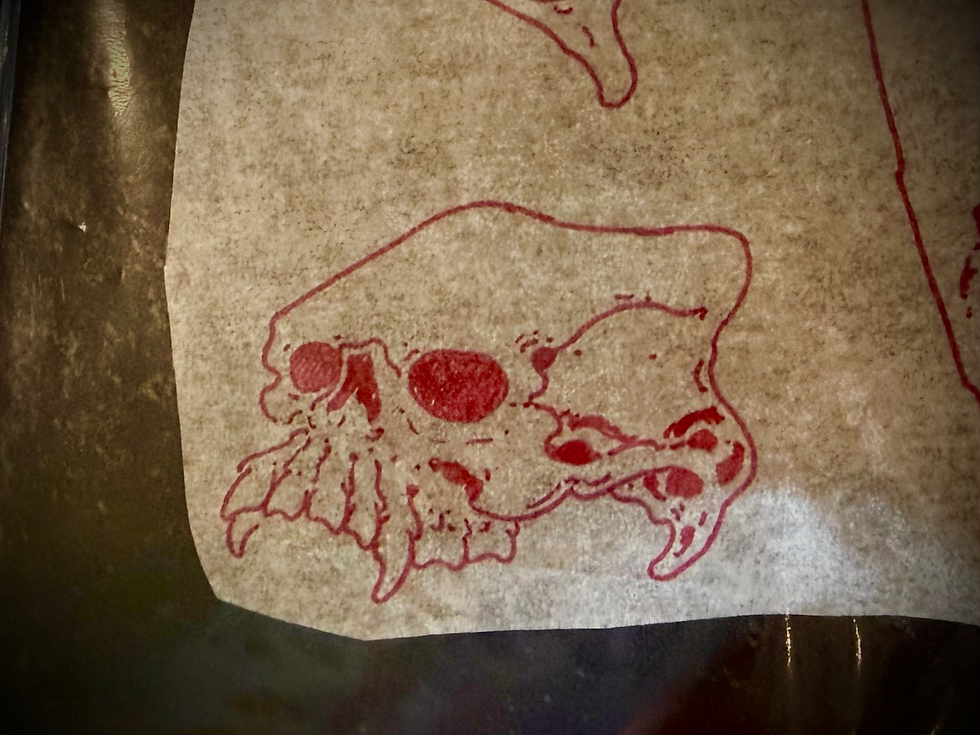 Warped skull with exaggerated teeth