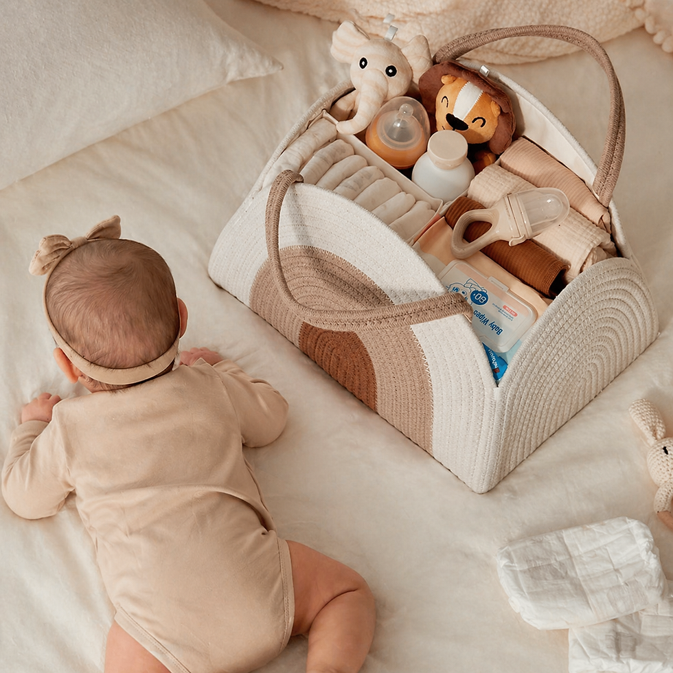 Thumbnail: Cotton rope diaper caddy in neutral colours, stylish baby storage basket 