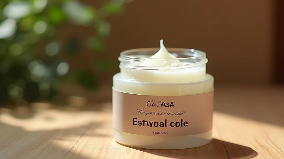 Eye-level view of a jar of braiding gel on a wooden surface