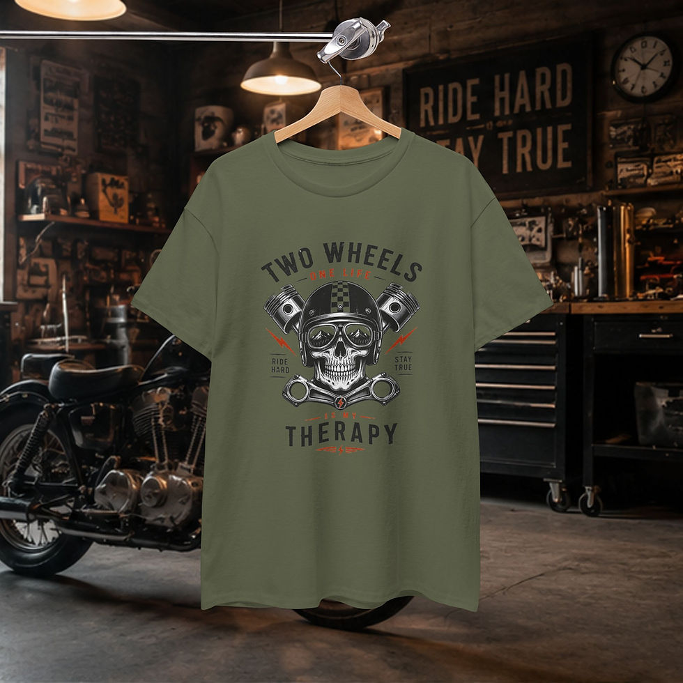 Thumbnail: Two Wheels Therapy Motorcycle Skull Tee