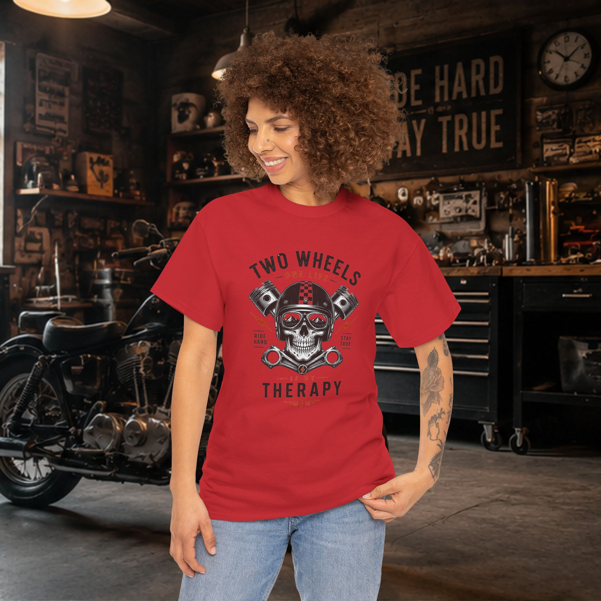 Two Wheels Therapy Motorcycle Skull Tee