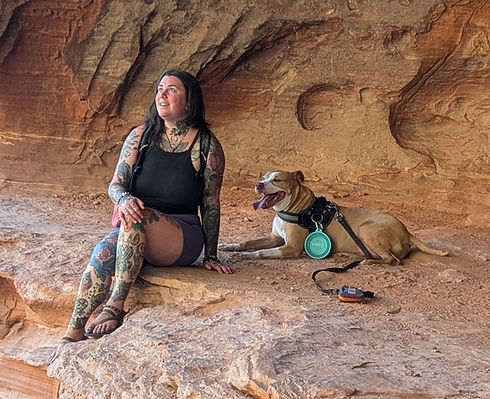 Nicole and her dog in subway cave in sedona