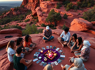community gathering in a healing circle on Sedonas red rocks.jpg