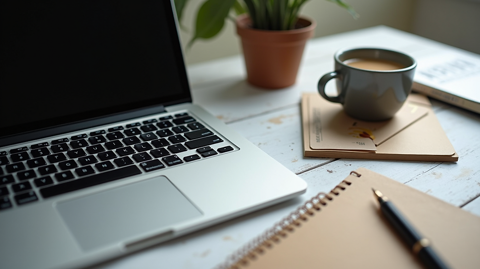 High angle view of a laptop and stationery items on a workspace