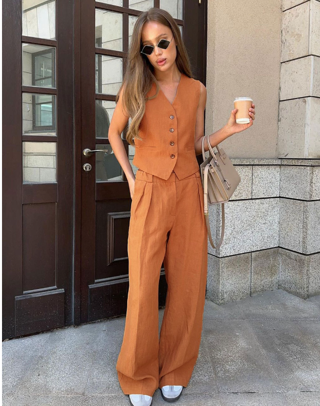 Miniatura: Athena Tailored Linen Set with Sleeveless Vest (One Set)