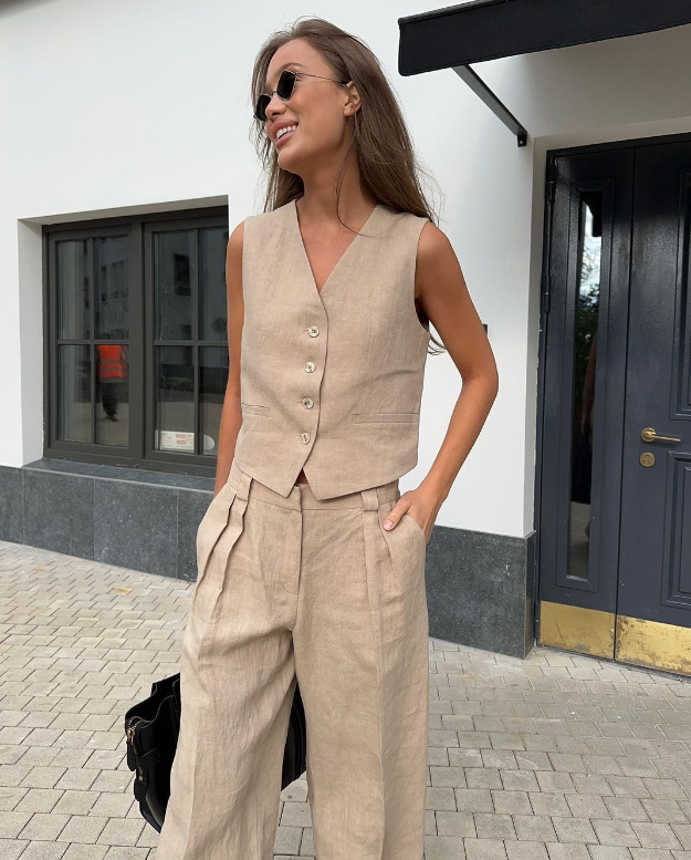 Miniatura: Athena Tailored Linen Set with Sleeveless Vest (One Set)