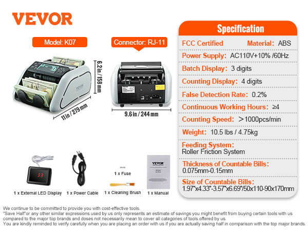 Thumbnail: SucceBuy 1000 Pcs/Min Money Counter Business Cash Register Bill Counterfeit Bill