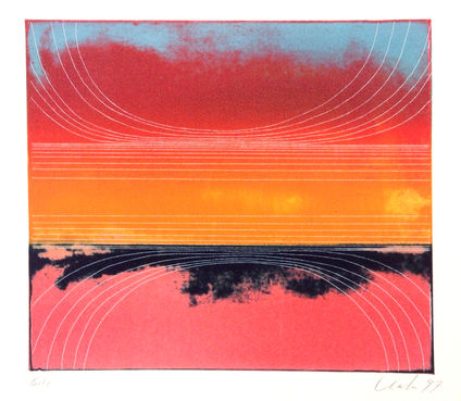 ed clark print, pink and orange abstraction