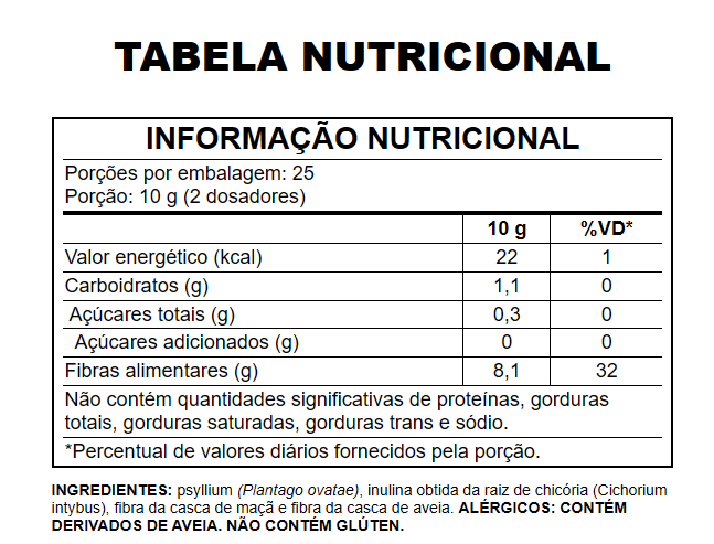 Miniatura: Fiber - Psyllium, Fibra de Maçã, Fibra de Aveia, Inulina (FOS) - 250 gramas