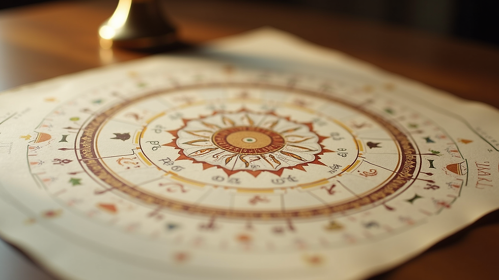 Close-up view of a printed kundli chart with planetary positions
