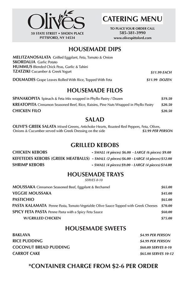 Catering Menu Olives Pittsford