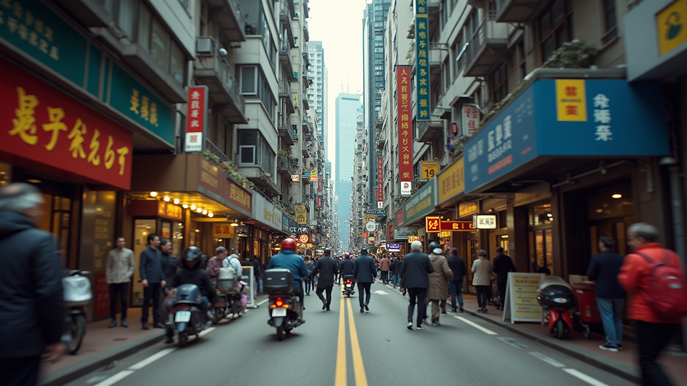High angle view of bustling Hong Kong streets