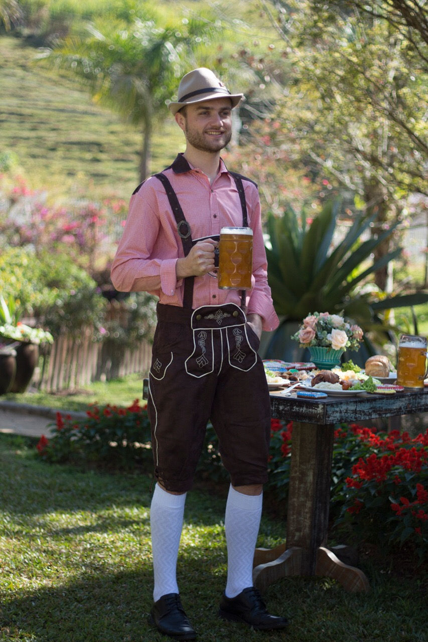 Miniatura: Traje Alemão Masculino Clássico (Jardineira) - Marrom