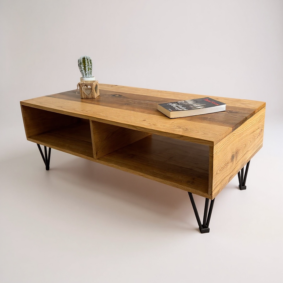 Table basse en bois massif 120cm avec 2 espaces rangements