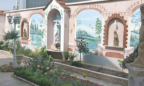 Fresque italie jardin végétation panoramique décor peint
