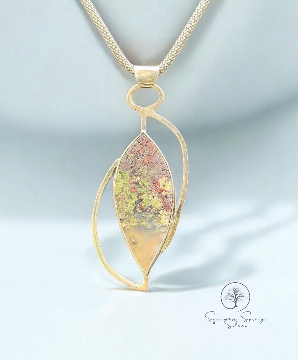 Indonesian Moss Agate Pendant in Sterling Silver 