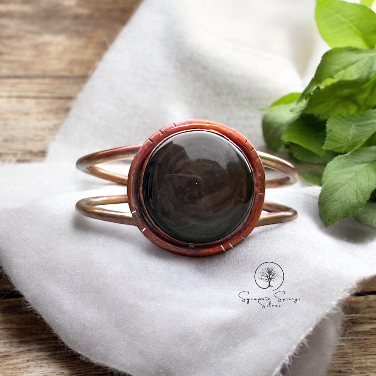 Copper Sheen Obsidian in Copper Cuff