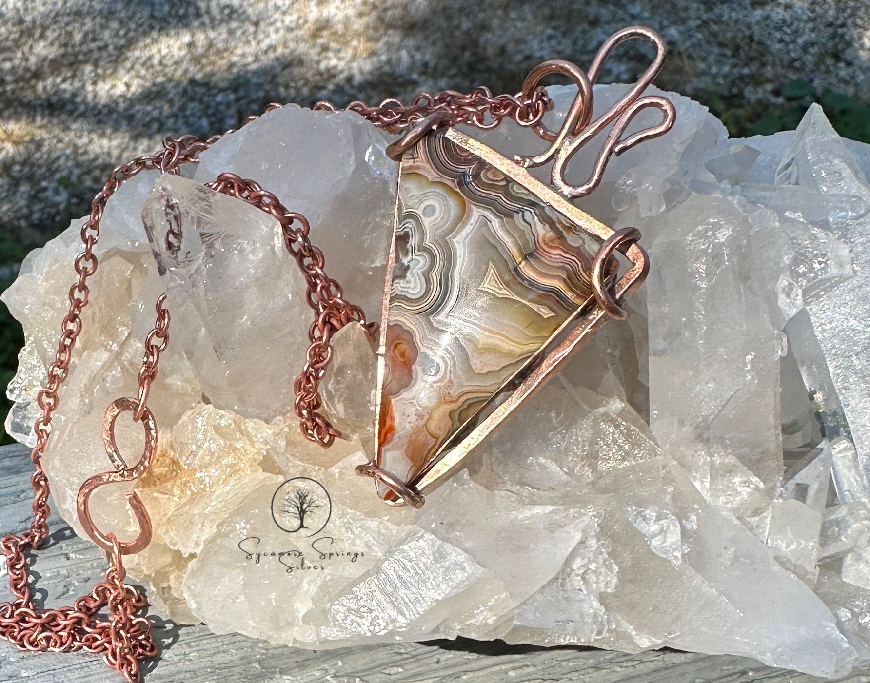 Crazy Lace Agate in Copper with Chain