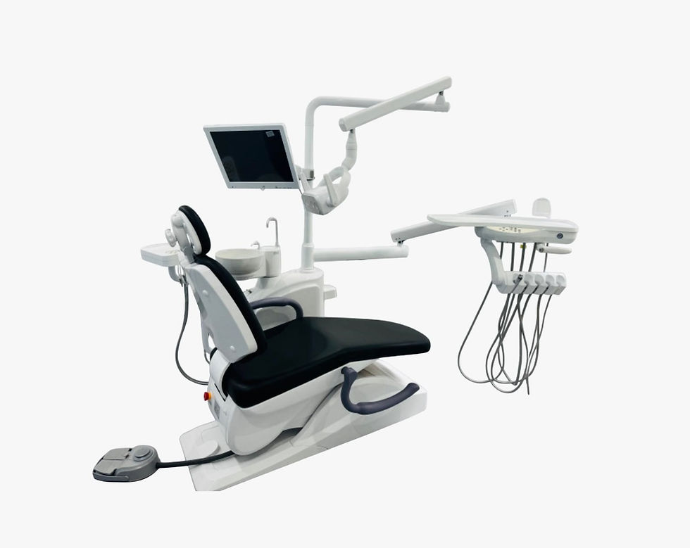 Dental chair with tray lights and spitoon