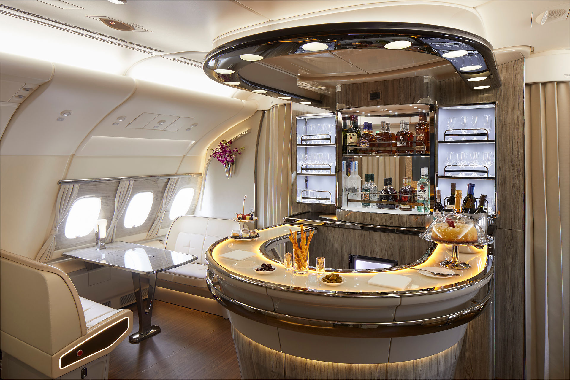 The popular Onboard Lounge on Emirates' new A380 features new design touches - Courtesy Emirates