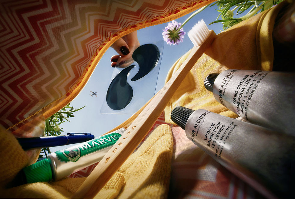 The Refreshed Missoni Amenity Kits Feature Products from Grown Alchemist, Including a Restorative Hand Cream in Vanilla and Orange Peel, new Hydra‑Restore Eye Patches and a new Spearmint Lip Balm - Courtesy Delta Air Lines 